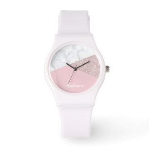 Elegant Romana guld glitter, vit marmor rosa Armbandsur