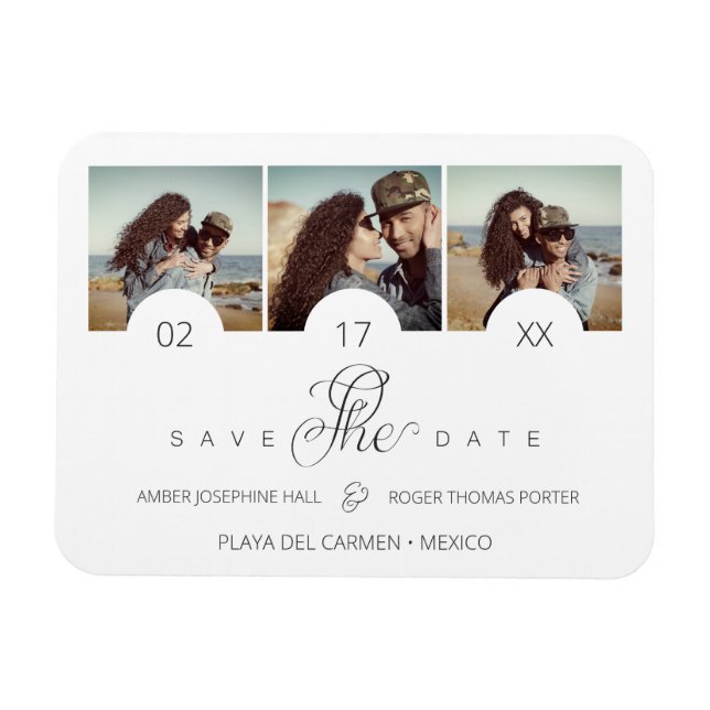Elegant Romantic 3 Photos Engaged Couple Session Magnet (Horisontell)