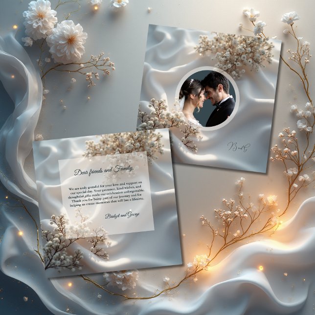 Elegant romantic babys breath floral wedding photo tack kort (Skapare uppladdad)