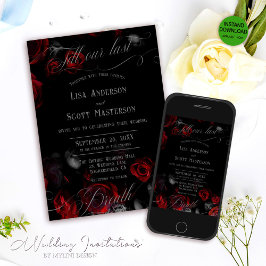 Elegant Romantic Black Red Blommigt Bröllop Inbjudningar