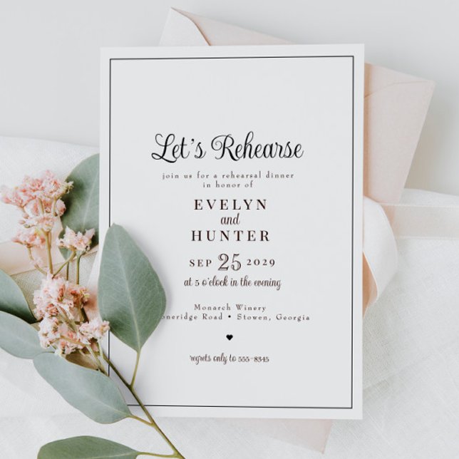 Elegant Romantic Black & White Rehearsal Dinner Inbjudningar (Skapare uppladdad)