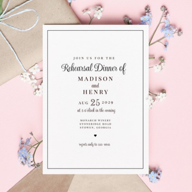 Elegant Romantic Black & White Rehearsal Dinner Inbjudningar (Skapare uppladdad)