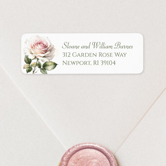 Elegant Romantic Blek Rosa ros Returadress Etikett (return address envelope with a single blush watercolor rose)