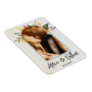 Elegant Romantic Blommigt Arch-skript, foto Bröllo Magnet