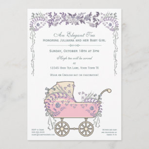 Elegant Romantic Blommigt Flicka Buggy Shower Inbjudningar