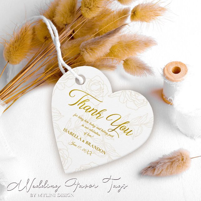 Elegant Romantic Blommigt Guld Script Bröllop Gåvor Etiketter (Skapare uppladdad)