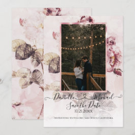 Elegant Romantic Blommigt Ro Script Heart Photo Spara Datumet