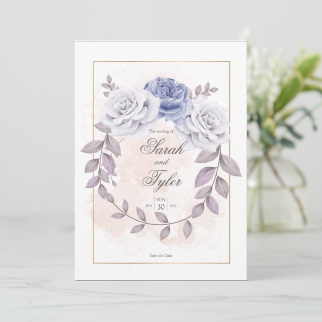 Elegant Romantic Blommigt Ro Watercolor Bröllop Inbjudningar (Stående Fram)