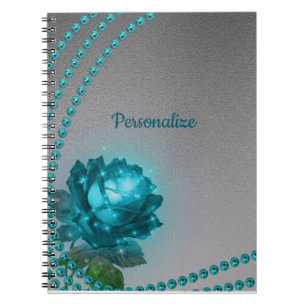 Elegant Romantic Blue Crystal Ro Pearls Anteckningsbok