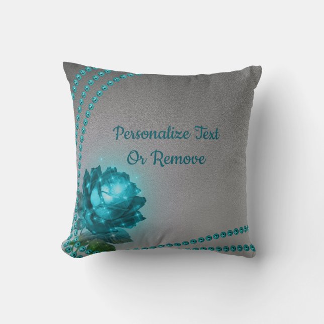 Elegant Romantic Blue Crystal Ro Pearls Kudde (Framsida)