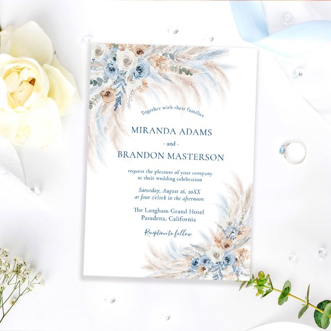Elegant Romantic Blue Floral Boho Wedding Inbjudningar (Skapare uppladdad)