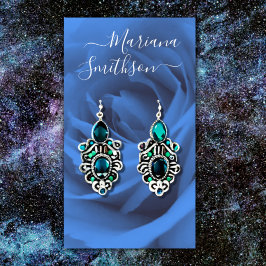 Elegant Romantic Blue Ro Earring Visning Card Visitkort