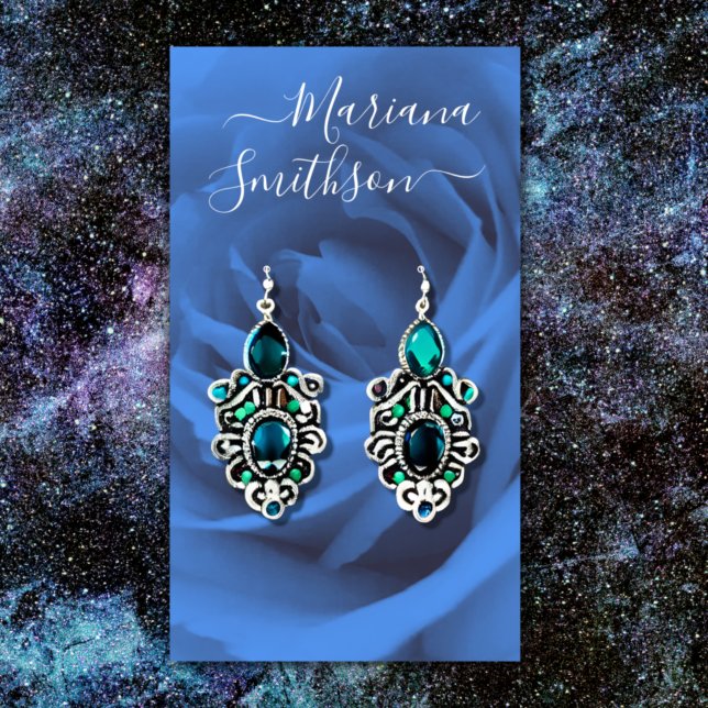 Elegant Romantic Blue Ro Earring Visning Card Visitkort (Skapare uppladdad)