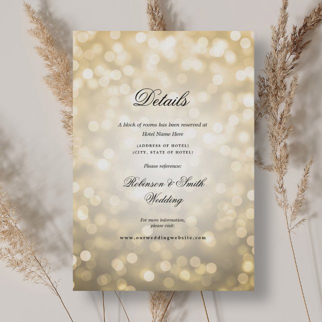 Elegant Romantic Bokeh Ljus Bröllop Tilläggskort (Elegant Romantic Bokeh Lights Wedding Details Enclosure Card)