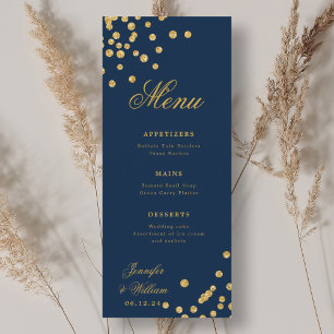 Elegant Romantic Bröllop Confetti Guld marin Blue Meny