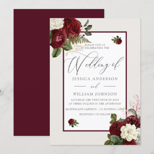 Elegant Romantic Burgundy Red Blommigt Bröllop Inbjudningar