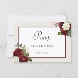 Elegant Romantic Burgundy Red Flowers Bröllop OSA Kort