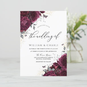 Elegant Romantic Burgundy Ro Bröllop Inbjudningar