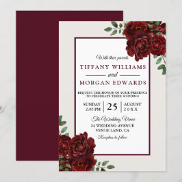 Elegant Romantic Burgundy Ro bröllopsinbjudan Inbjudningar