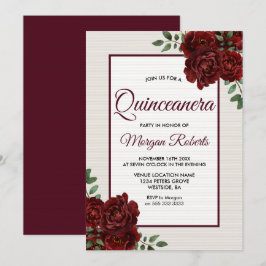 Elegant Romantic Burgundy Ro Quinceanera Inbjudningar