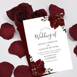 Elegant Romantic Burgundy Röd ros bröllopsinbjudan Inbjudningar