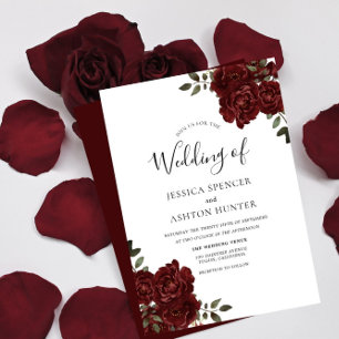 Elegant Romantic Burgundy Röd ros bröllopsinbjudan Inbjudningar