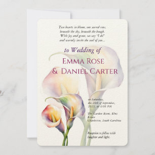 Elegant Romantic Calla Lily Watercolor Bröllop Inbjudningar