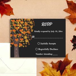 Elegant Romantic Carved Träd Black Fall Wedding OSA Kort