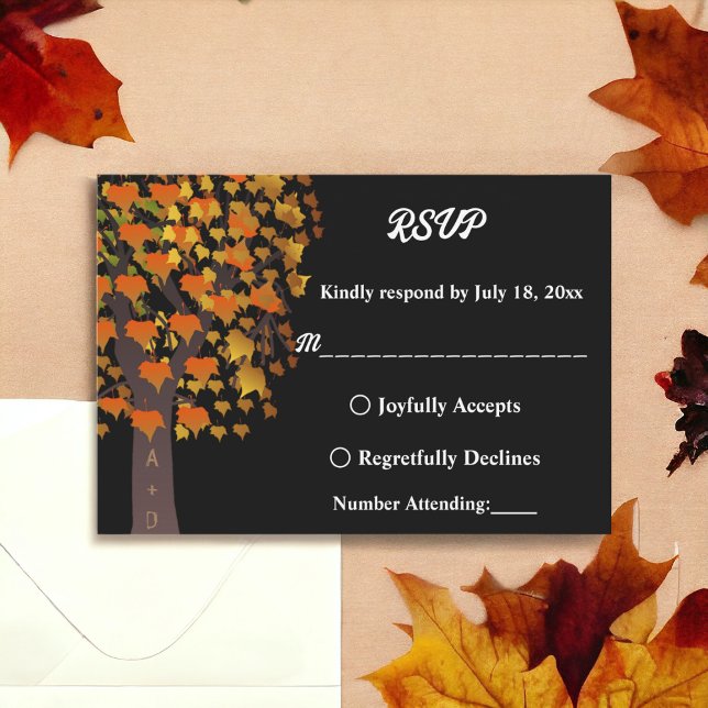 Elegant Romantic Carved Träd Black Fall Wedding OSA Kort (Skapare uppladdad)