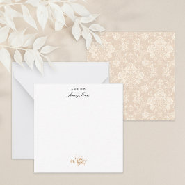 Elegant Romantic Chic Blommigt Damask-Cream Anteckningskort