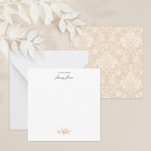 Elegant Romantic Chic Blommigt Damask-Cream Anteckningskort