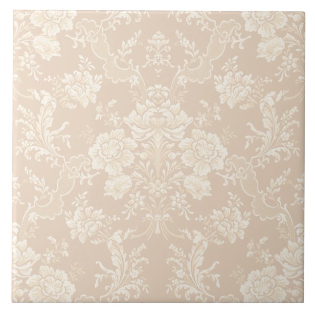 Elegant Romantic Chic Blommigt Damask-Cream Kakelplatta (Framsidan)