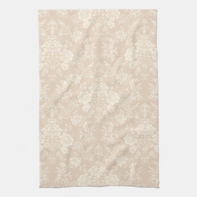 Elegant Romantic Chic Blommigt Damask-Cream Kökshandduk (Vertikal)