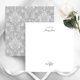 Elegant Romantic Chic Blommigt Damask-Grått Anteckningskort
