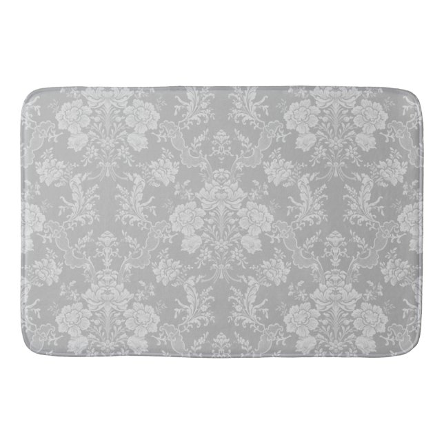 Elegant Romantic Chic Blommigt Damask-Grått Badrumsmatta (Framsidan)