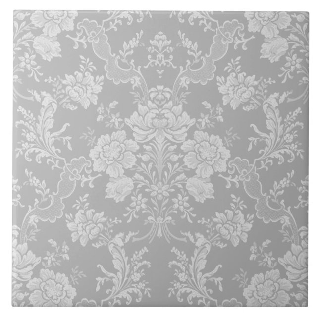Elegant Romantic Chic Blommigt Damask-Grått Kakelplatta (Framsidan)