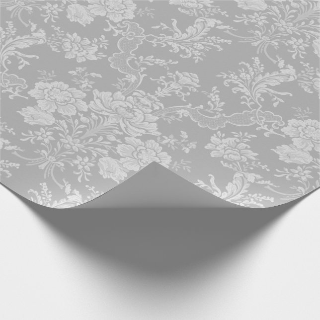 Elegant Romantic Chic Blommigt Damask-Grått Presentpapper (Hörn)