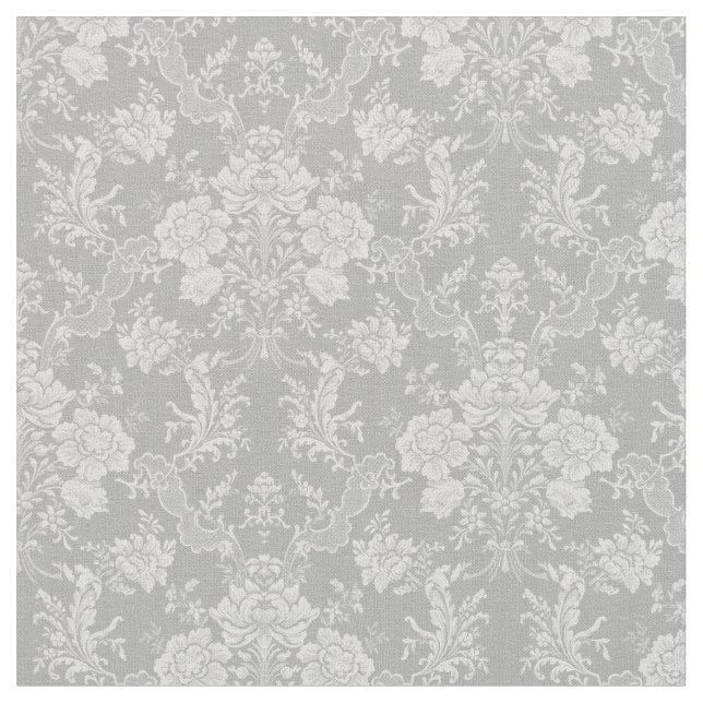Elegant Romantic Chic Blommigt Damask-Grått Tyg (Närbild)