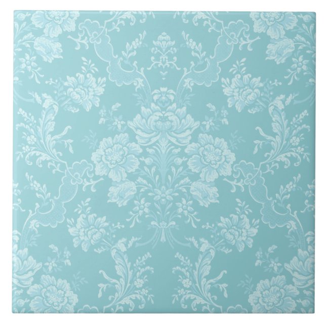 Elegant Romantic Chic Blommigt Damask-Mint Kakelplatta (Framsidan)