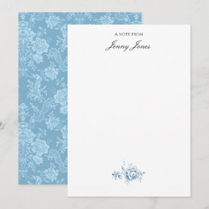 Elegant Romantic Chic Blommigt Damask-Pastel Blue Anteckningskort