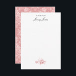 Elegant Romantic Chic Blommigt Damask-Pastel Rosa Anteckningskort<br><div class="desc">Elegantens vintage-inspirerade blommigt-dammdesign med monokrom chic-ljus-på-mörk-pastellblommor,  lövliknande scrollsar och svagar av delikat lacy rosett band. Mönster är sömlöst och kan byggas upp eller ned. Två redigerbara textbilder fält och kompletterande ro-grafik.</div>
