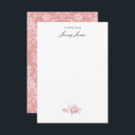 Elegant Romantic Chic Blommigt Damask-Pastel Rosa Anteckningskort<br><div class="desc">Elegantens vintage-inspirerade blommigt-dammdesign med monokrom chic-ljus-på-mörk-pastellblommor,  lövliknande scrollsar och svagar av delikat lacy rosett band. Mönster är sömlöst och kan byggas upp eller ned. Två redigerbara textbilder fält och kompletterande ro-grafik.</div>