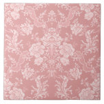 Elegant Romantic Chic Blommigt Damask-Pastel Rosa Kakelplatta<br><div class="desc">Elegantens vintage-inspirerade blommigt-dammdesign med monokrom chic-ljus-på-mörk-pastellblommor,  lövliknande scrollsar och svagar av delikat lacy rosett band. Mönster är sömlöst och kan byggas upp eller ned.</div>