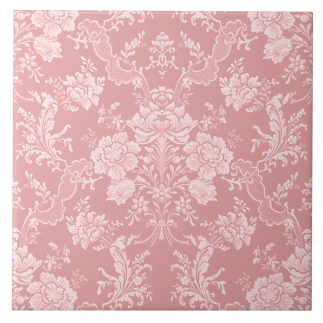 Elegant Romantic Chic Blommigt Damask-Pastel Rosa Kakelplatta (Framsidan)