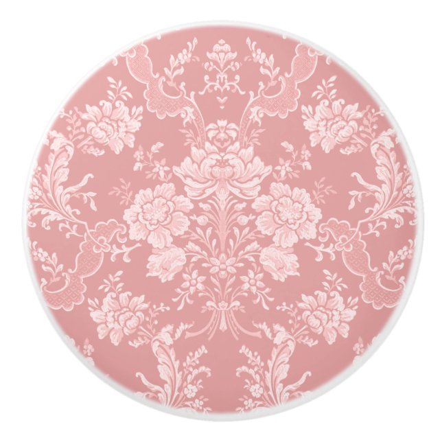 Elegant Romantic Chic Blommigt Damask-Pastel Rosa Knopp (Framsidan)