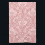 Elegant Romantic Chic Blommigt Damask-Pastel Rosa Kökshandduk<br><div class="desc">Elegantens vintage-inspirerade blommigt-dammdesign med monokrom chic-ljus-på-mörk-pastellblommor,  lövliknande scrollsar och svagar av delikat lacy rosett band. Mönster är sömlöst och kan byggas upp eller ned.</div>