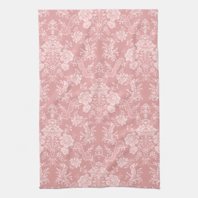 Elegant Romantic Chic Blommigt Damask-Pastel Rosa Kökshandduk (Vertikal)
