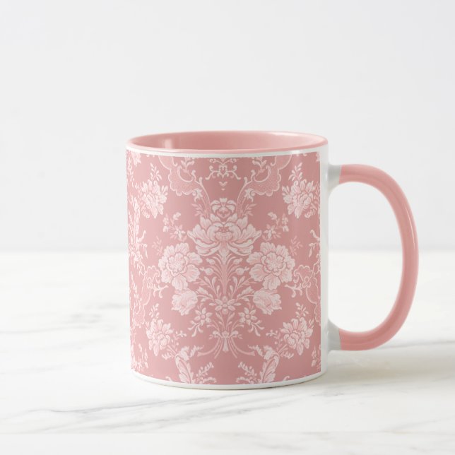 Elegant Romantic Chic Blommigt Damask-Pastel Rosa Mugg (Höger)