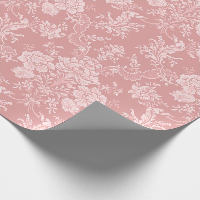 Elegant Romantic Chic Blommigt Damask-Pastel Rosa Presentpapper (Hörn)