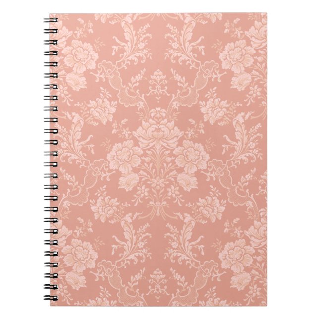 Elegant Romantic Chic Blommigt Damask-Peach Anteckningsbok (Framsidan)